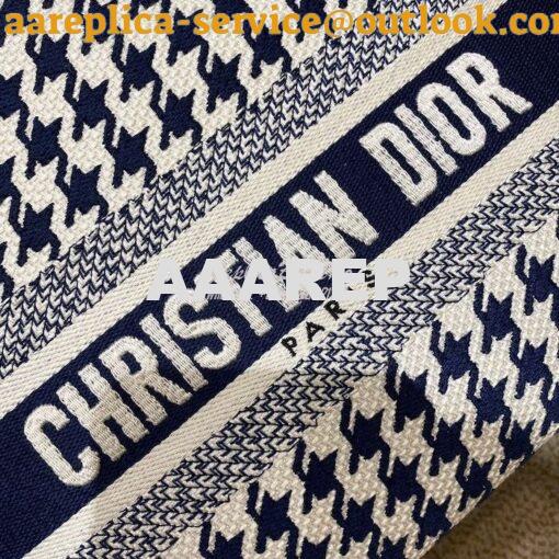 Replica Dior Medium Lady D-Lite Bag Blue White Houndstooth Embroidery 4