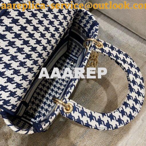 Replica Dior Medium Lady D-Lite Bag Blue White Houndstooth Embroidery 7