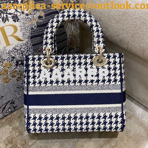 Replica Dior Medium Lady D-Lite Bag Blue White Houndstooth Embroidery 9