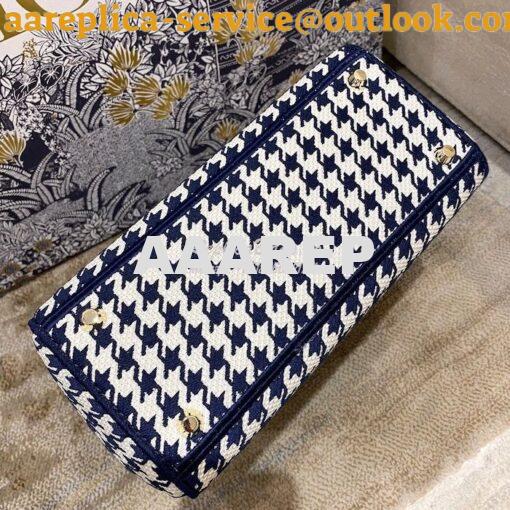 Replica Dior Medium Lady D-Lite Bag Blue White Houndstooth Embroidery 10