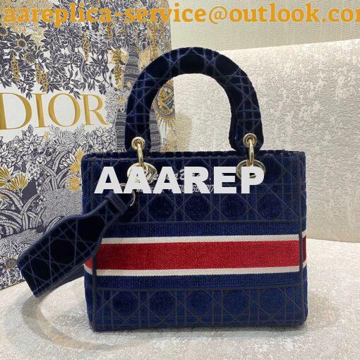 Replica Dior Medium Lady D-Lite Bag Blue Velvet Cannage Embroidery M05 3