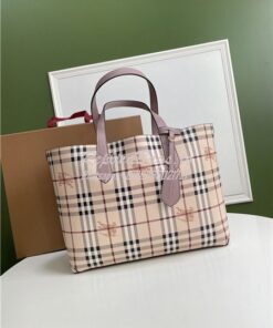 Replica Burberry The Small Reversible Tote in Haymarket Check and Leat