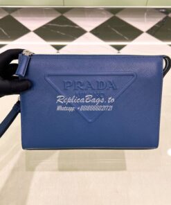 Replica Prada Saffiano leather pouch 2VF039 Blue