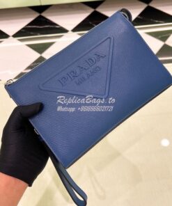 Replica Prada Saffiano leather pouch 2VF039 Blue 2