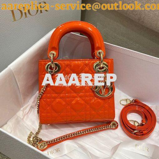 Replica Dior Quilted Orange Patent Leather Mini Lady Dior Bag