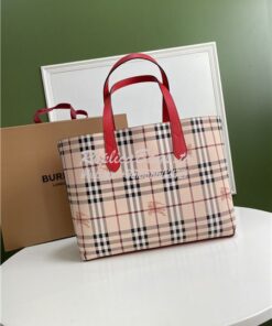 Replica Burberry The Small Reversible Tote in Haymarket Check and Leat