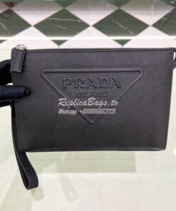 Replica Prada Saffiano leather pouch 2VF039 Black