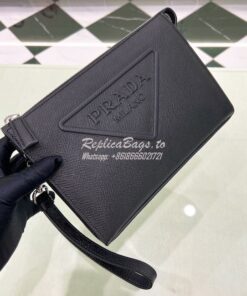 Replica Prada Saffiano leather pouch 2VF039 Black 2