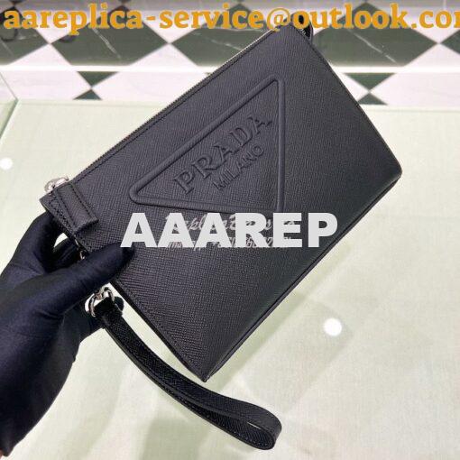 Replica Prada Saffiano leather pouch 2VF039 Black 2