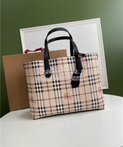 Replica Burberry The Small Reversible Tote in Haymarket Check and Leat