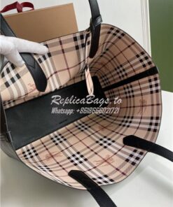 Replica Burberry The Small Reversible Tote in Haymarket Check and Leat 2