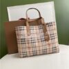 Replica Burberry The Small Reversible Tote in Haymarket Check and Leat 10