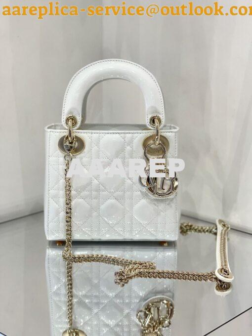 Replica Dior Quilted White Patent Leather Mini Lady Dior Bag