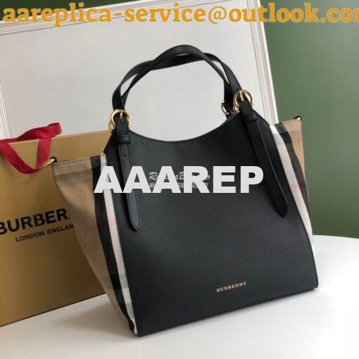 Replica Burberry The Small Canter in Leather and House Check Black