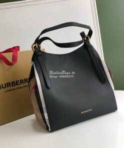 Replica Burberry The Small Canter in Leather and House Check Black 2