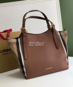 Replica Burberry The Small Canter in Leather and House Check Tan