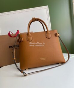 Replica Burberry The Small Banner in Leather and House Check Caramel