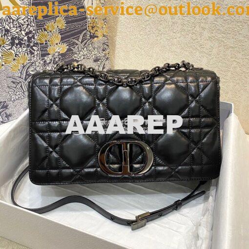 Replica Dior Large Caro Bag Black Quilted Macrocannage Calfskin with R