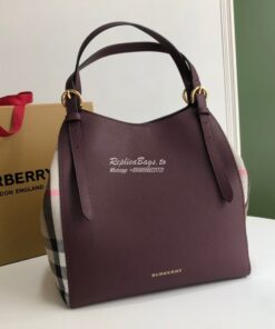 Replica Burberry The Small Canter in Leather and House Check Mahogany