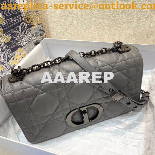 Replica Dior Medium Caro Bag Steel Grey Quilted Macrocannage Calfskin 2