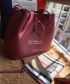 Replica Burberry Medium Grainy Leather Tote Bag Mahagony Red 2