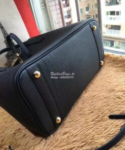 Replica Burberry Medium Grainy Leather Tote Bag Black 2