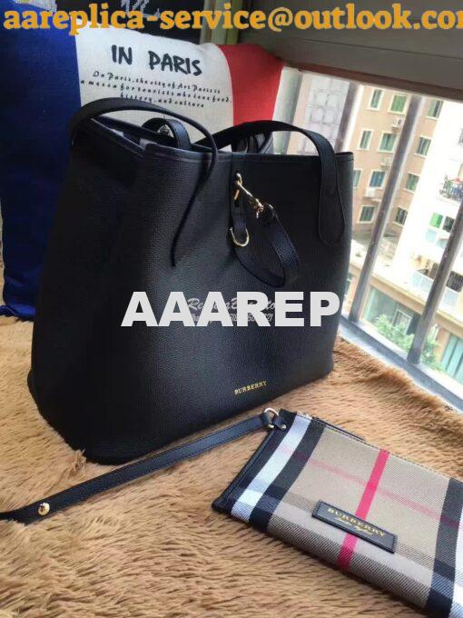 Replica Burberry Medium Grainy Leather Tote Bag Black 5