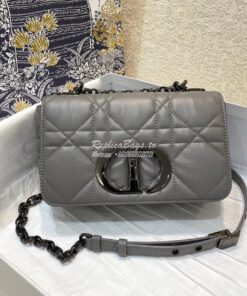 Replica Dior Small Caro Bag Steel Grey Quilted Macrocannage Calfskin w