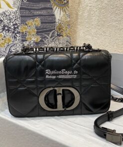 Replica Dior Small Caro Bag Black Quilted Macrocannage Calfskin with R