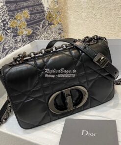 Replica Dior Small Caro Bag Black Quilted Macrocannage Calfskin with R 2