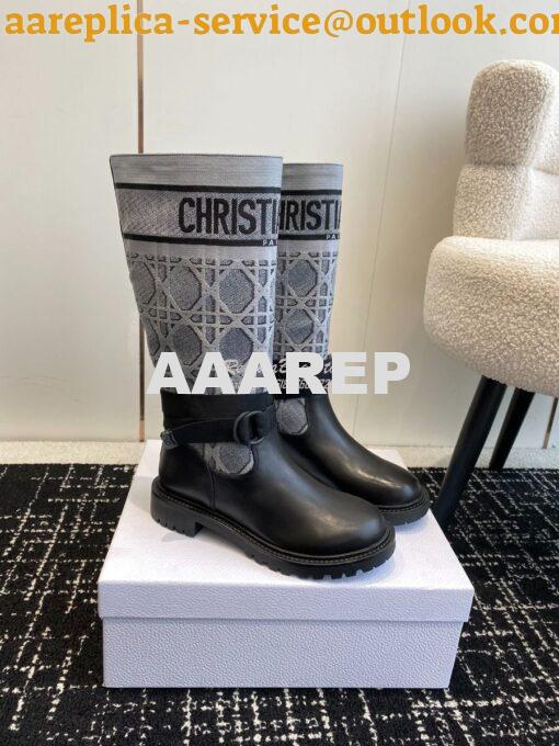 Replica Dior D-Major Boot Black Calfskin with Grey Cannage Tweed KDI98 2