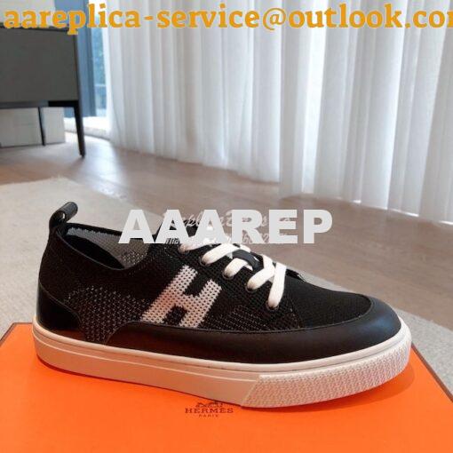 Replica Hermes Men Female Deep Sneaker Knit and Calfskin H231020 13