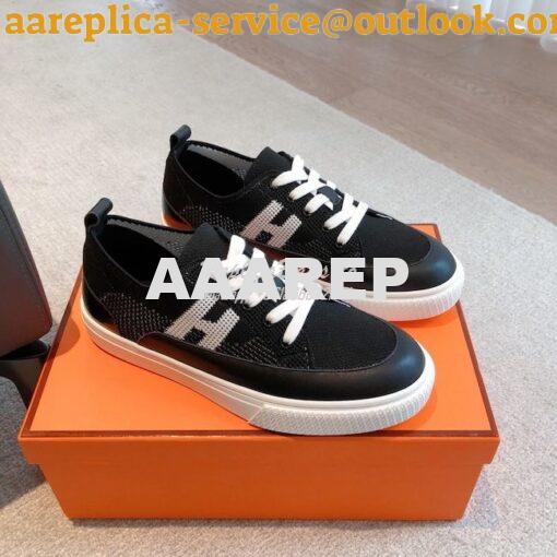 Replica Hermes Men Female Deep Sneaker Knit and Calfskin H231020 14