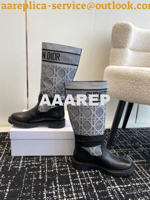 Replica Dior D-Major Boot Black Calfskin with Grey Cannage Tweed KDI98 3