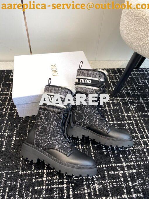 Replica Dior D-Major Ankle Boot Black Calfskin with Black and White Ca 6