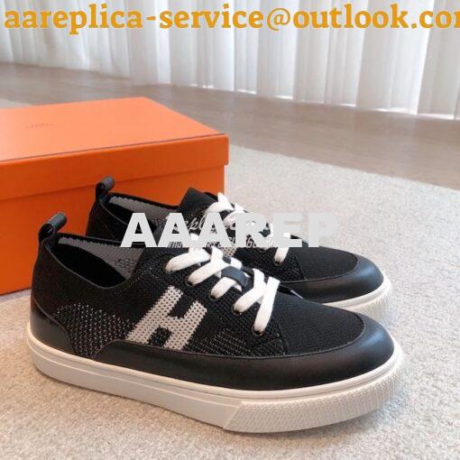 Replica Hermes Men Female Deep Sneaker Knit and Calfskin H231020 15