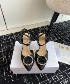 Replica Dior Rose Pump Black Grosgrain and White Resin Pearls Heel 7.5