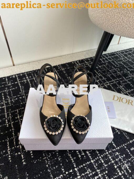 Replica Dior Rose Pump Black Grosgrain and White Resin Pearls Heel 7.5