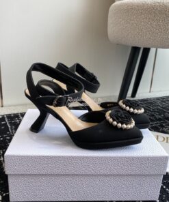 Replica Dior Rose Pump Black Grosgrain and White Resin Pearls Heel 7.5 2