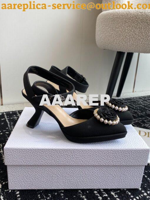 Replica Dior Rose Pump Black Grosgrain and White Resin Pearls Heel 7.5 2