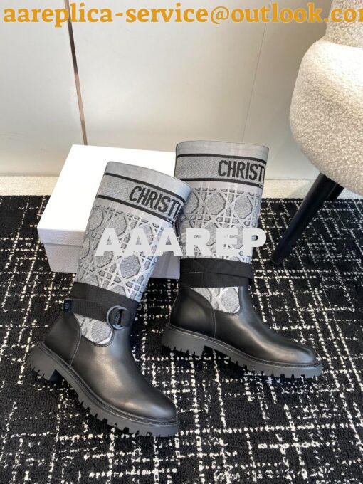 Replica Dior D-Major Boot Black Calfskin with Grey Cannage Tweed KDI98 5