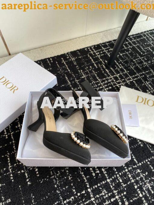 Replica Dior Rose Pump Black Grosgrain and White Resin Pearls Heel 7.5 5