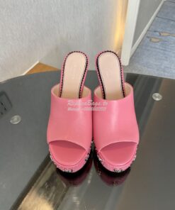 Replica Gucci Interlocking G Platform Slide Leather Sandal 740426 Pink 2