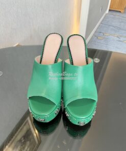 Replica Gucci Interlocking G Platform Slide Leather Sandal 740426 Gree 2