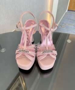 Replica Gucci GG-Chain Leather Sandals 746614 Pink