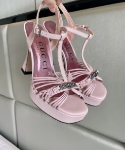 Replica Gucci GG-Chain Leather Sandals 746614 Pink 2