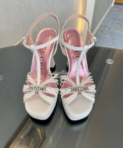 Replica Gucci GG-Chain Leather Sandals 746614 White