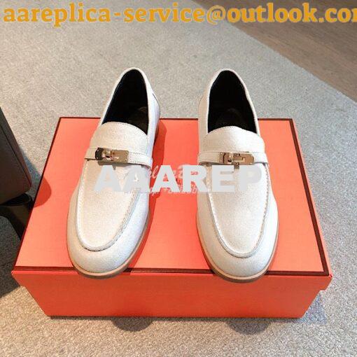 Replica Hermes Destin Loafer Suede Goatskin H231065Z Blanc 3