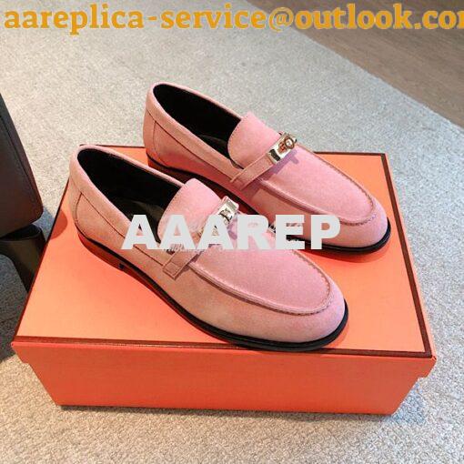 Replica Hermes Destin Loafer Suede Goatskin H231065Z Rose