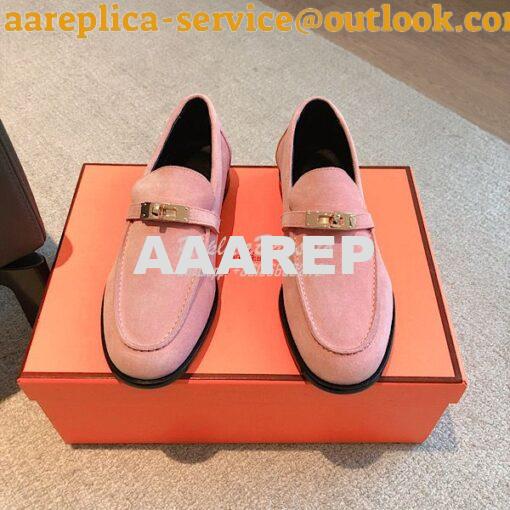 Replica Hermes Destin Loafer Suede Goatskin H231065Z Rose 2